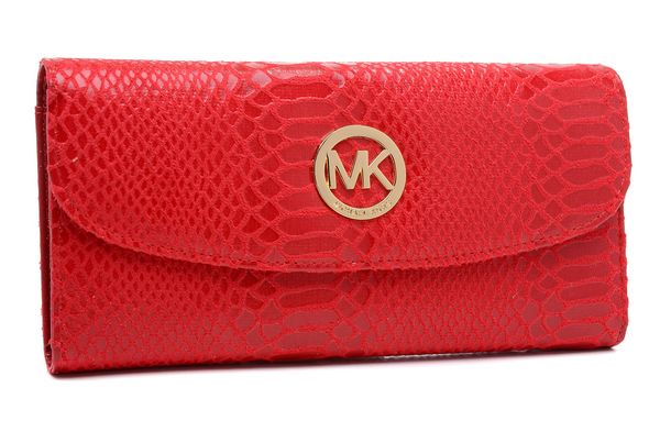 Michael Kors Red Patent Python Embossed Leather Wallet