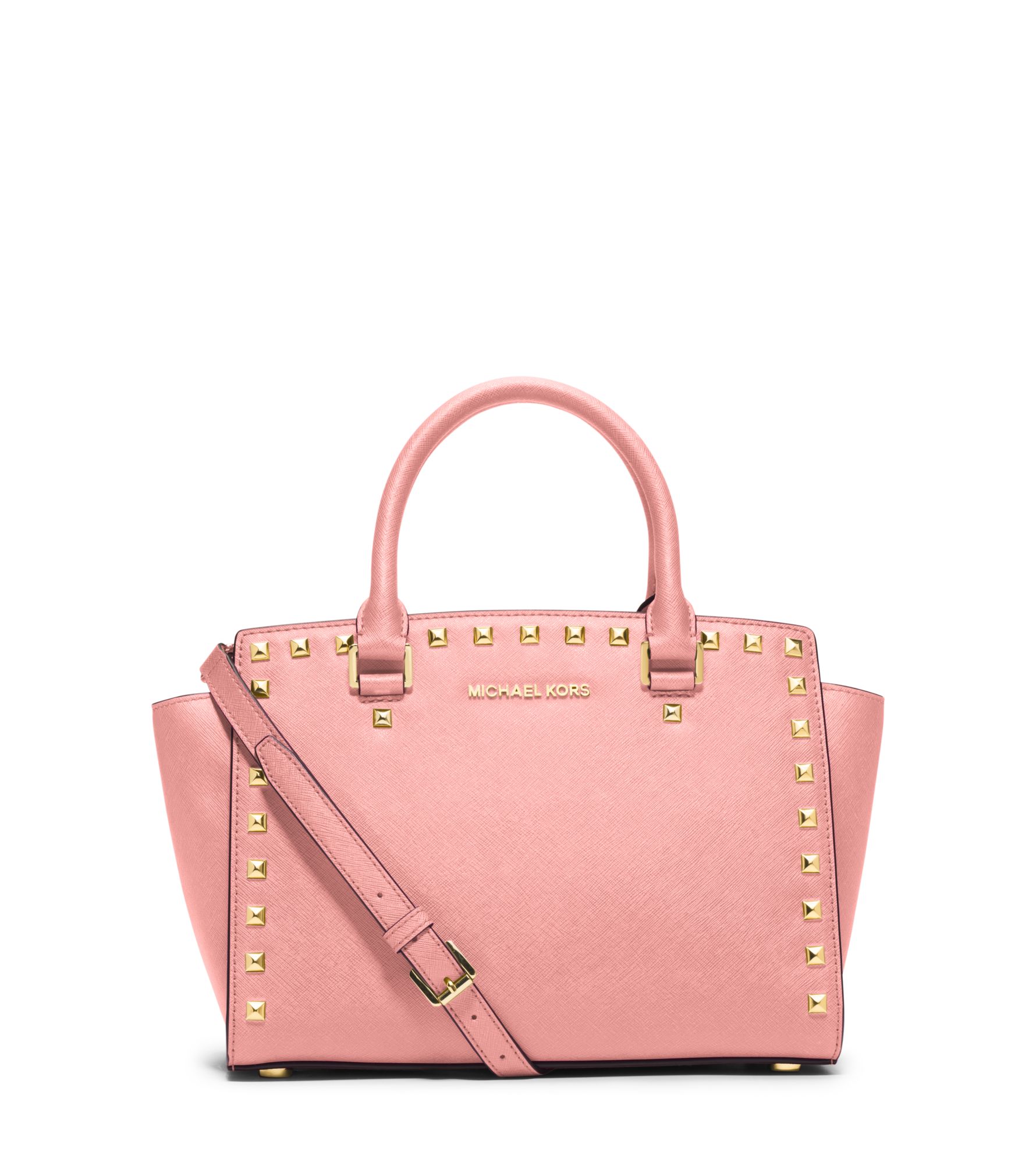 Michael Kors Selma Medium Studded Saffiano Leather Satchel
